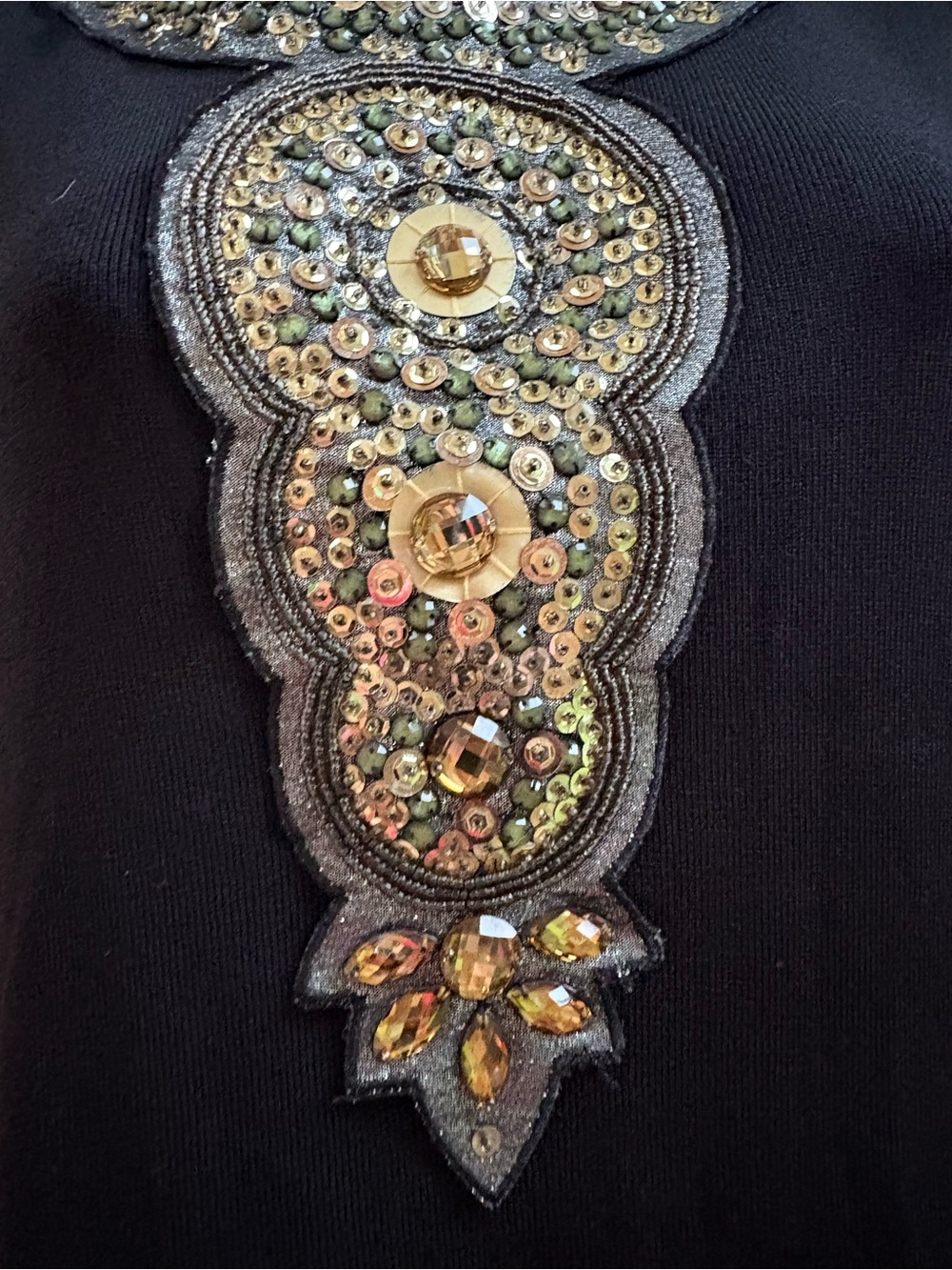 Adrienne Vittadini Black Knit Dress Sequin Jewel Embellished Egyptian Art Deco S - Picture 6 of 14